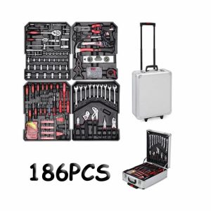 186 PCS Aluminum Suitcase Tool Box Set With Wheels For Auto Repair  |  Tool Sets