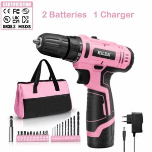 20pcs Household 12V Pink Cordless Chargeable Drills Combo Set For Ladies With 2 Batteries And 1 Charger In Cloth Bag  |  Power Drills