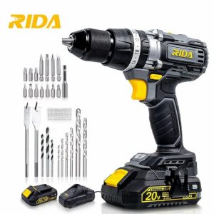 20V portable multifunctional outdoor power tool battery motor cordless Brushless impact drill with drill bit set  |  Power Drills