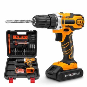 21V Cordless Power Tool Kit Set Electric Drill Driver and Impact Driver Power Drills with 2.0ah Batteries DIY Yellow 1 Years ZJG  |  Power Drills