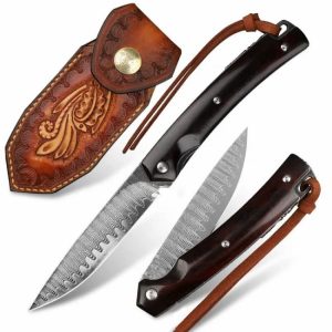 High Quality 73 layers Damascus Steel Ebony Wood Handle Folding Knife  |  Knives