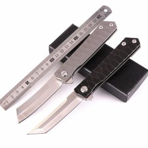 KJDG17 High-grade Titanium Handle Camping Outdoor Knife Sharp Folding Self Defense Knife with Clip  |  Knives