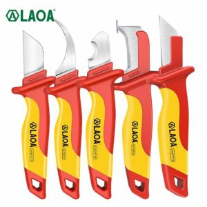 LAOA 5PC Insulated Electrician Knife Set VDE 1000V Cable Stripping Knife Straight Curved Hook Fixed Blade Wire Stripper  |  Knives