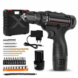 12v Household Two-speed Cordless Power Drill Tool Sets Lithium Battery Electric Handheld Rechargeable Power Drills  |  Power Drills