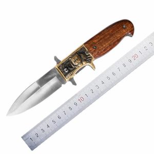 leopard bolster wood handle folding knife hunting camping backpack survival pocket knife  |  Knives